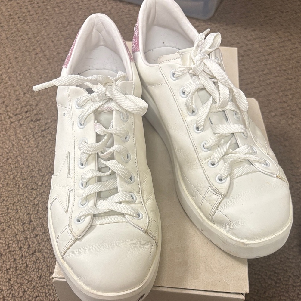 Golden Goose White and Pink Sneakers
